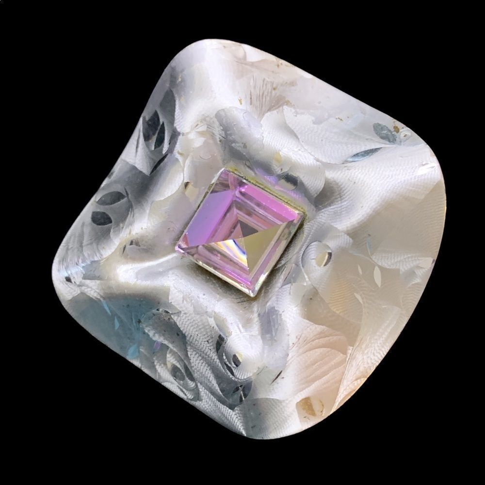 Banana Bob silver amorous floral modernist unique center crystal earrings clip